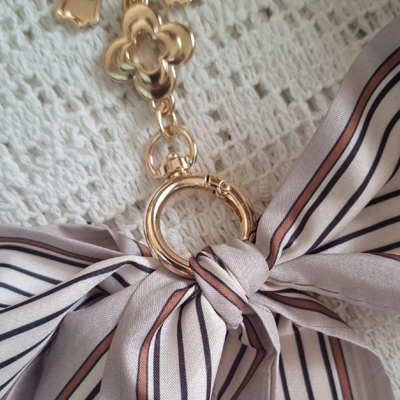 Striped Bow Keychain with Gold Accents - Picture 8 of 8